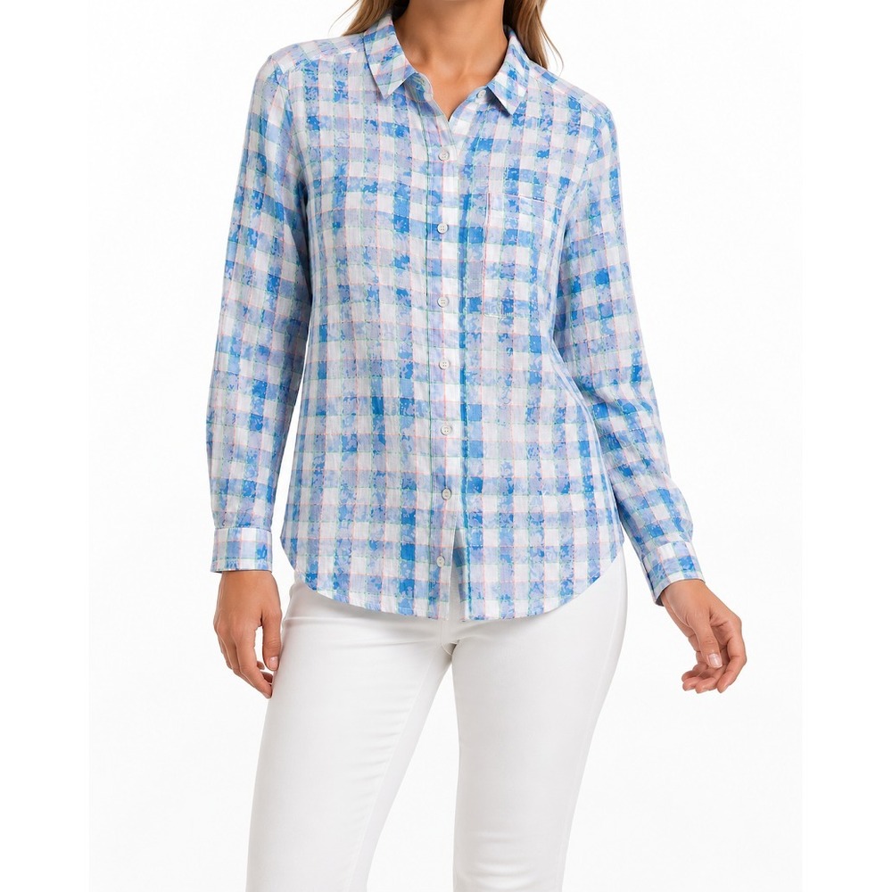 Anthropologie Pilcro Crinkle Shirt Medium Women Multicolor Plaid Button Cotton